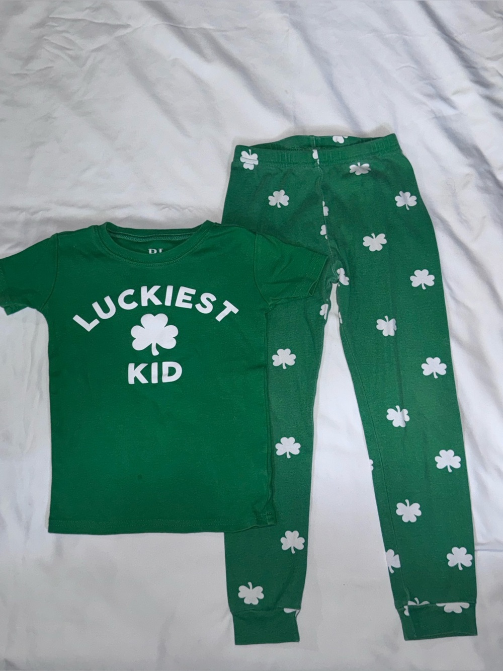 PJ Place size 5t luckiest kid Bright Green Irish pajamas set